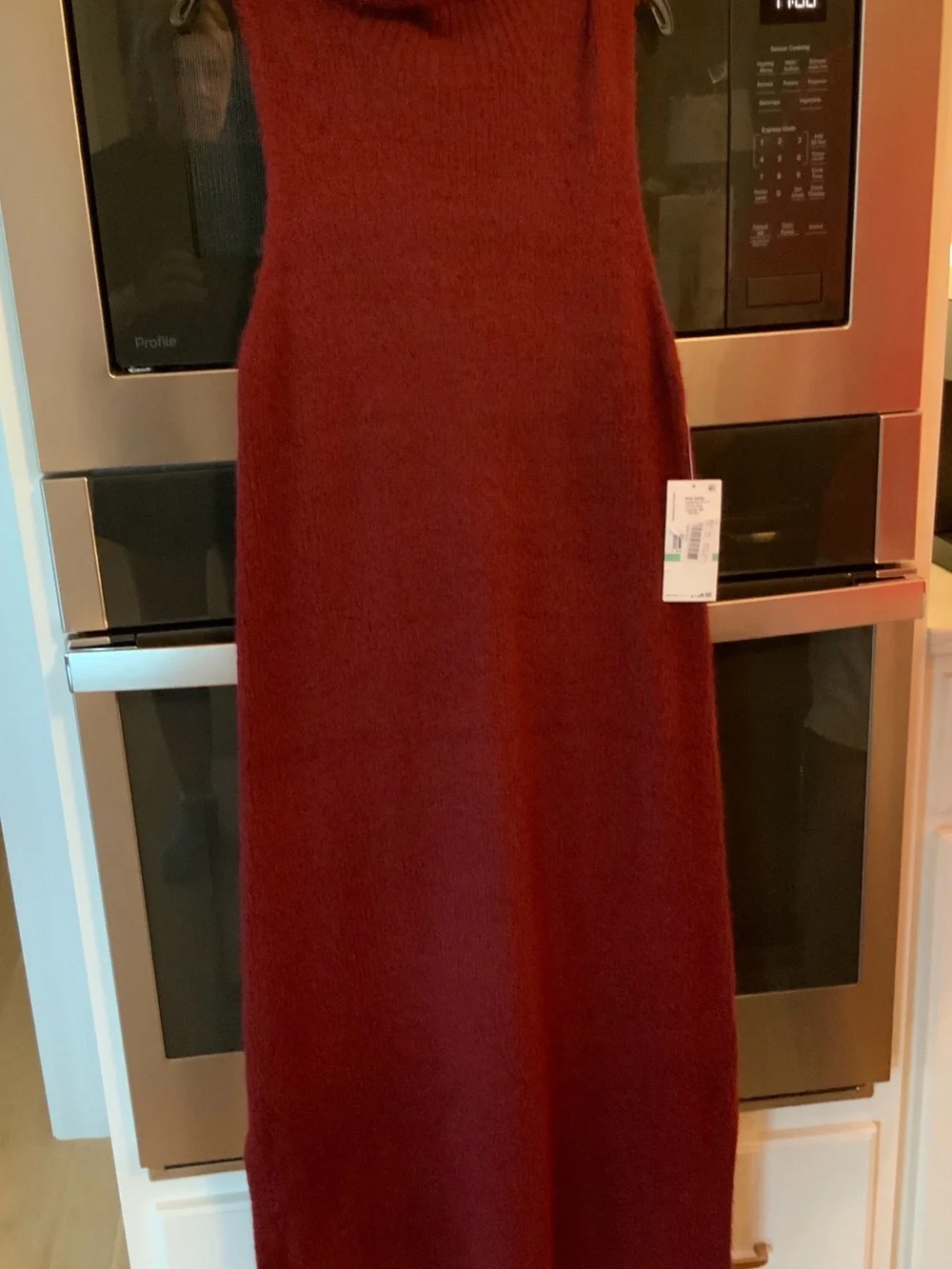 Karen Kane Sleeveless Turtleneck Sweater Midi Dress M Wine Measures for Medium